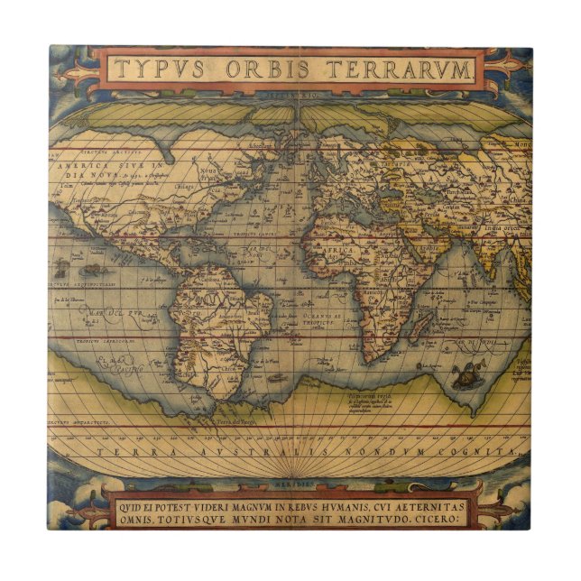 Azulejo De Cerâmica Viagem do Mapa Mundial Antiquado Ortelius Europa (Frente)