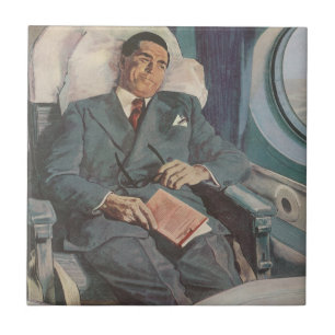 Azulejo De Cerâmica Viagens de Negócios Antigas, Lendo no Avião