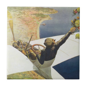 Azulejo De Cerâmica Viagens vintage, avião sobre Nice França