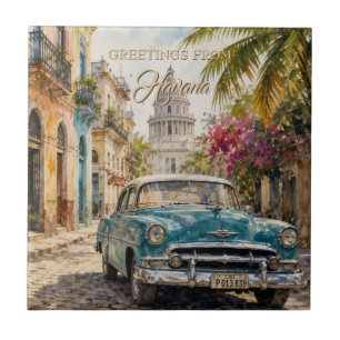 Azulejo De Cerâmica Viagens Vintage Cuba - Saudações de Havana
