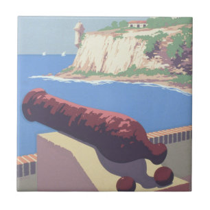 Azulejo De Cerâmica Viagens vintage de Poster promovendo Porto Rico