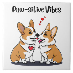 Azulejo De Cerâmica Vibes Corgis no Amor