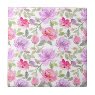 Azulejo De Cerâmica Vibração Fresca de Primavera: Design Floral Rosa e
