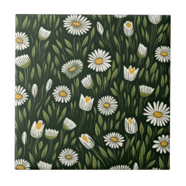 Azulejo De Cerâmica Vibrant Daisy Pattern with Lush Green Accents
