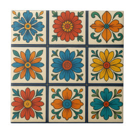 Azulejo De Cerâmica Vibrant Floral Blooms
