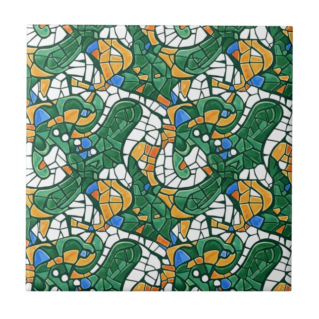 Azulejo De Cerâmica Vibrant Gold and Green Cartoon Mosaic (Frente)