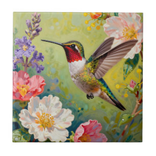 Azulejo De Cerâmica Vibrante Jardim Floral de Beija-flor