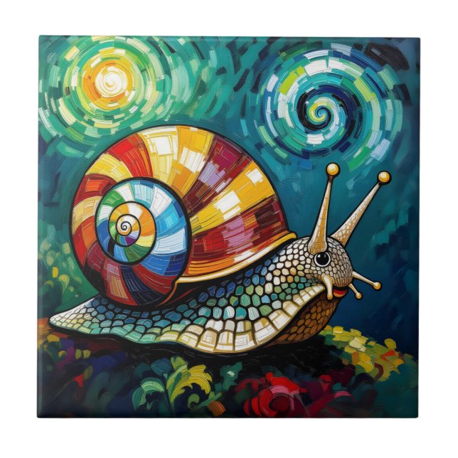 Azulejo De Cerâmica Vibrantly Colorful Impasto Whimsical Snail (Frente)