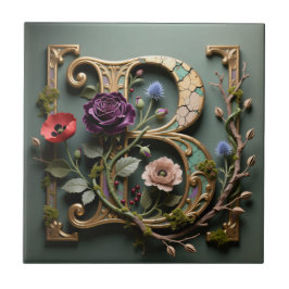 Azulejo De Cerâmica Victorian Gold Teal Letter B Monogram