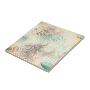 Azulejo De Cerâmica Victorian Steampunk Grunge de Aquarela Pastel