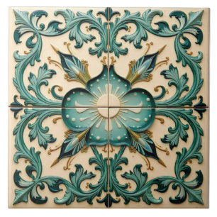 Azulejo De Cerâmica Victorian Teal Laurel