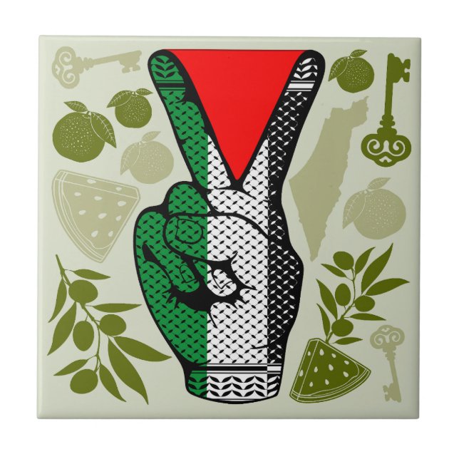 Azulejo De Cerâmica Victory Sign Hand Resistance Red Triangle Symbol (Frente)