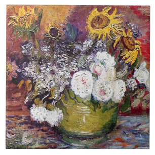 Azulejo De Cerâmica Vida contínua com Rosas e girassóis - Van Gogh