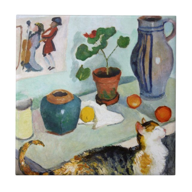 Azulejo De Cerâmica Vida de Gato e Estática, August Macke (Frente)