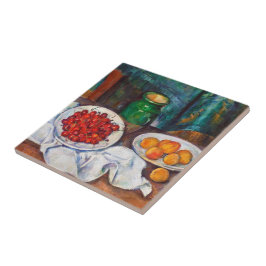 Azulejo De Cerâmica Vida de Paul Cezanne ainda com cerejas e pêssegos