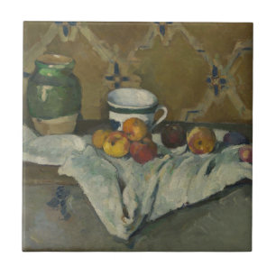 Azulejo De Cerâmica Vida de Paul Cezanne ainda com frasco, copo, e