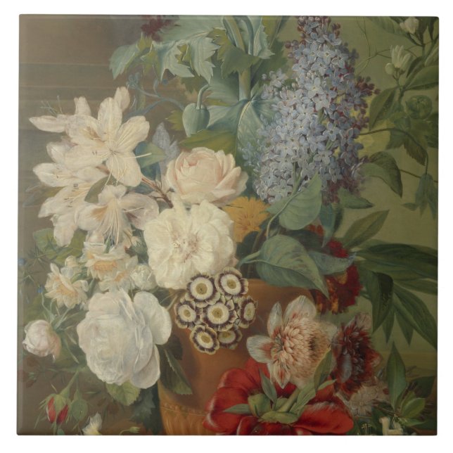 Azulejo De Cerâmica Vida Estática com Flores num Terracotta Vase (Frente)