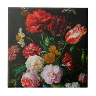 Azulejo De Cerâmica Vida Estática com Flores num Vaso de Vidro