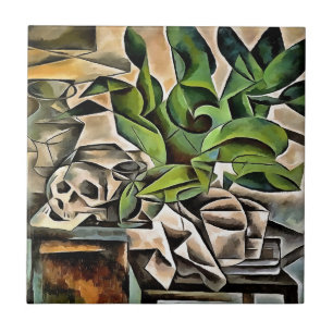 Azulejo De Cerâmica Vida ininterrupta com o Cranium Geométrico Vanitas