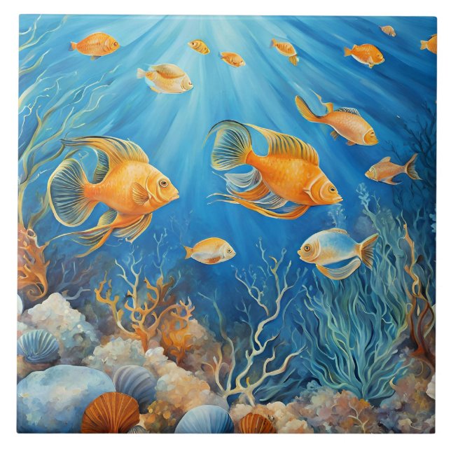 Azulejo De Cerâmica Vida Marinha com Peixes Exóticos (Frente)