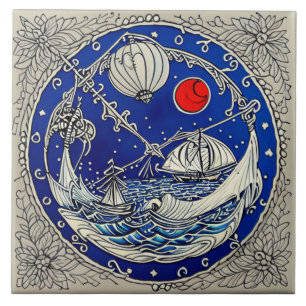 Azulejo De Cerâmica Vida Marinha Náutica arte cerâmica tradicional nº