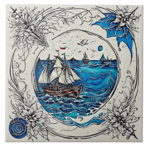 Azulejo De Cerâmica Vida marinha náutica tradicional arte cerâmica n.o
