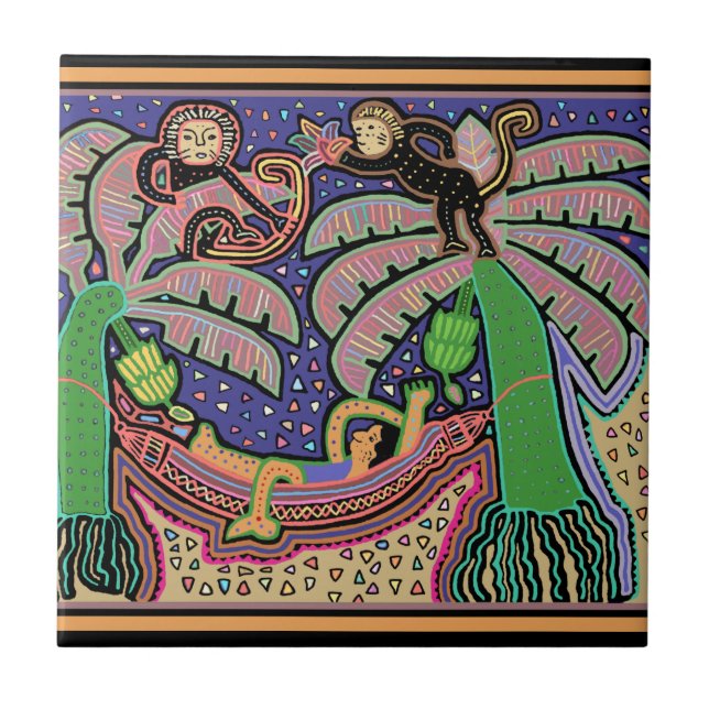 Azulejo De Cerâmica Vida na Ilha Tropical (Frente)