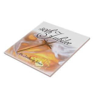 Azulejo De Cerâmica Vida Religiosa Jubilar ouro, Velas Cruzadas