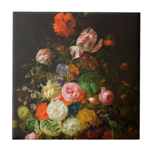 Azulejo De Cerâmica Vida tranquila de rosas, tulipas, girassol, 1710