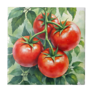 Azulejo De Cerâmica Videira de Tomate Madura Aquarela Fresca