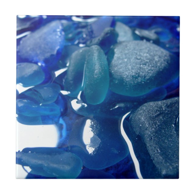 Azulejo De Cerâmica Vidro azul do mar do beira-mar (Frente)