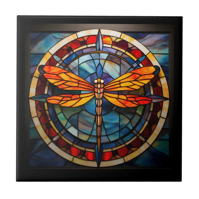 Azulejo De Cerâmica vidro colado com libélula (Frente)