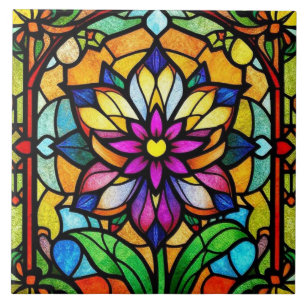 Azulejo De Cerâmica Vidro Colorido, Flor De Vidro Colorido, Inaturado
