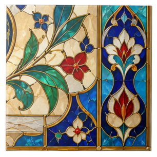 Azulejo De Cerâmica Vidro Colorido Floral Tulipa Damasco & Otomano