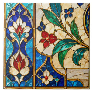 Azulejo De Cerâmica Vidro Colorido Floral Tulipa Damasco & Otomano