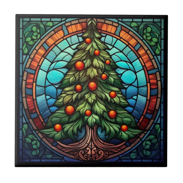 Azulejo De Cerâmica Vidro De Árvore De Natal (Frente)
