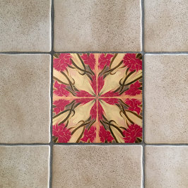 Azulejo De Cerâmica Vidro de Mancha Arte Nouveau Padrão Floral Rosa