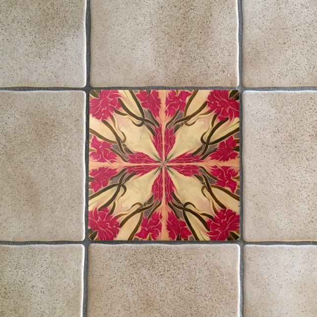 Azulejo De Cerâmica Vidro de Mancha Arte Nouveau Padrão Floral Rosa (Criador carregado)