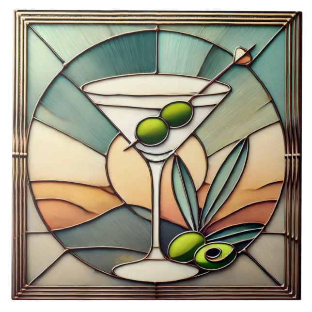 Azulejo De Cerâmica Vidro De meio século 2 Olive Martini (Frente)