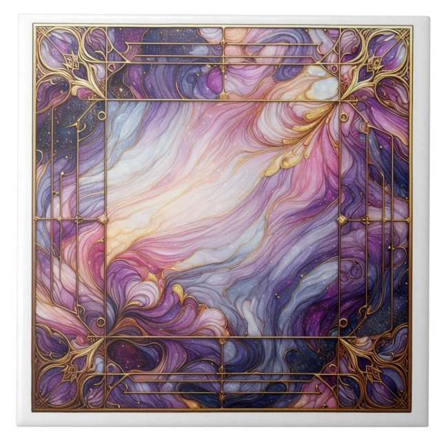Azulejo De Cerâmica Vidro manchado roxo (Frente)