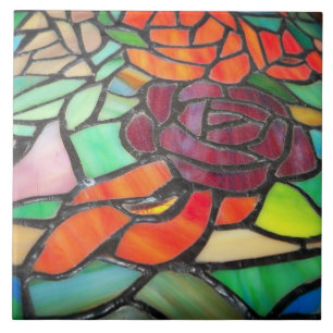 Azulejo de Cerâmica Vidro Pintado Flor de Rosa