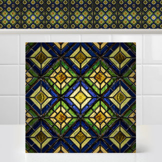 Azulejo De Cerâmica Vidro Policromado Azul Amarelo Texturizado em Esti