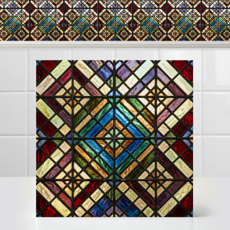 Azulejo De Cerâmica Vidro Policromado com Padrão de Diamante em Catedr