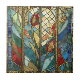 Azulejo De Cerâmica Vidro Vermelho Chefe Poppies no nascer do Sol