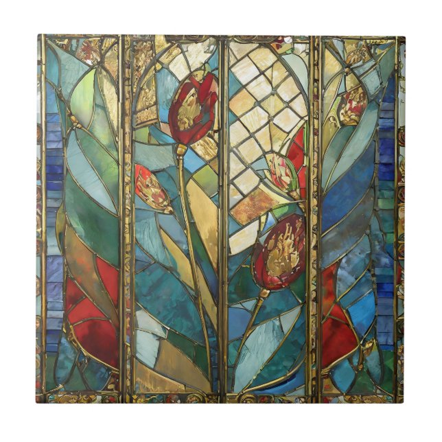 Azulejo De Cerâmica Vidro Vermelho Chefe Poppies no nascer do Sol (Frente)