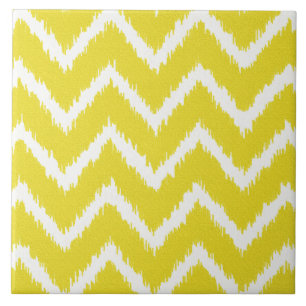 Azulejo De Cerâmica Vigas de Ikat - amarelo e branco da mostarda