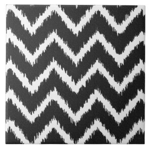 Azulejo De Cerâmica Vigas de Ikat - preto e branco