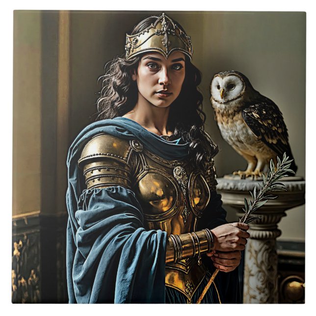 Azulejo De Cerâmica Vigília Silenciosa de Minerva - Deusa Romana (Frente)