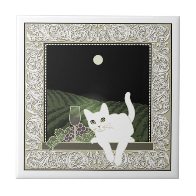 Azulejo De Cerâmica Vigne, Clair de Lune e Chat Blanc (Frente)