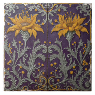 Azulejo De Cerâmica Vignetos de girassol em violeta